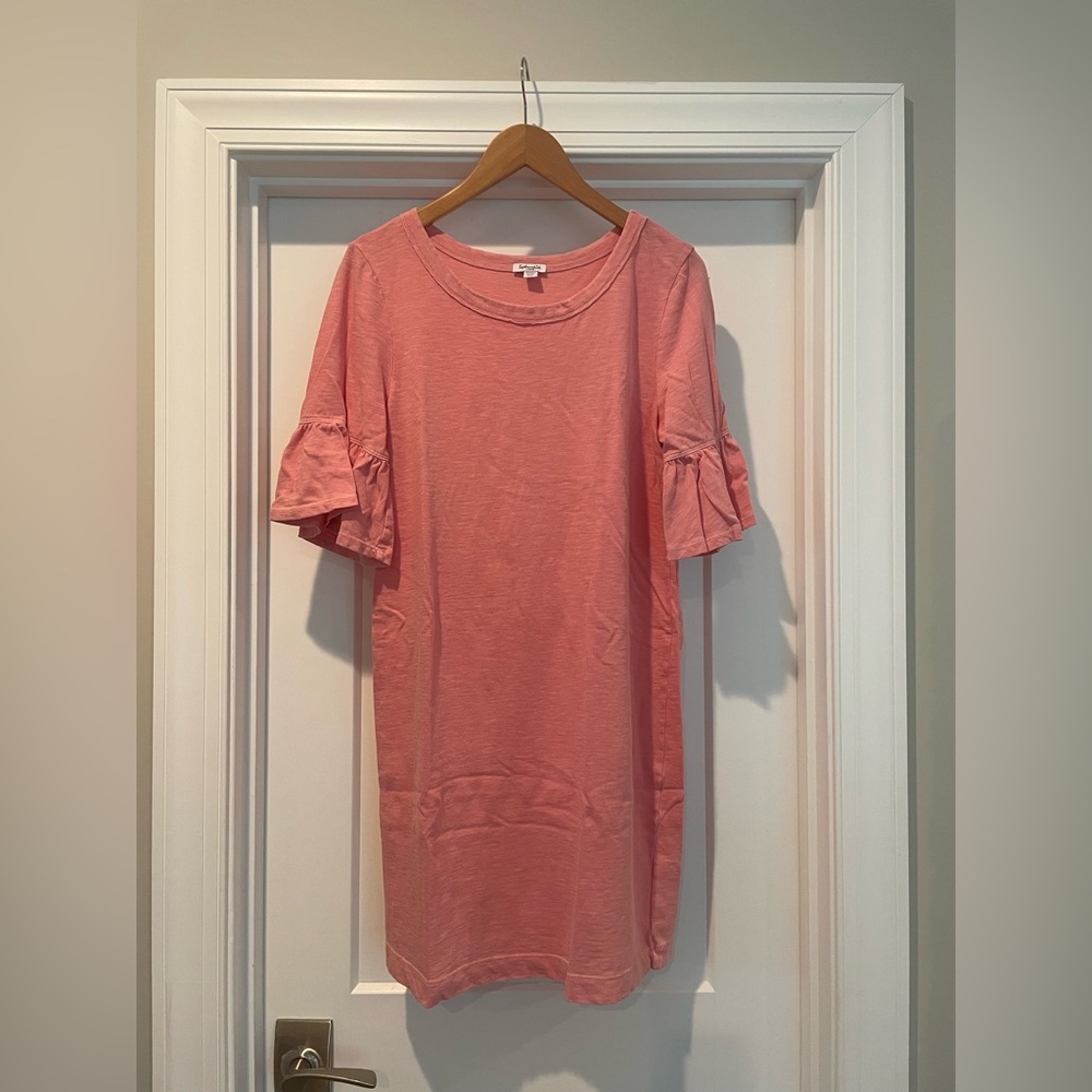 Splendid Cotton Ruffle Sleeve T-shirt Dress Pink